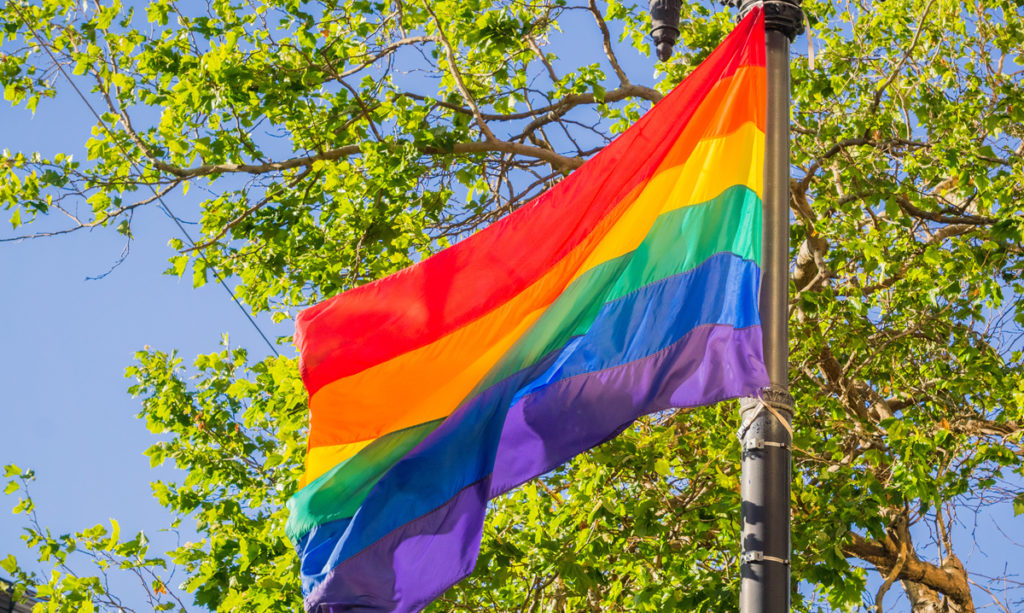 A flying rainbow flag